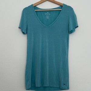 American Eagle Outfitters Teal Short Sleeve V-Neck Tee